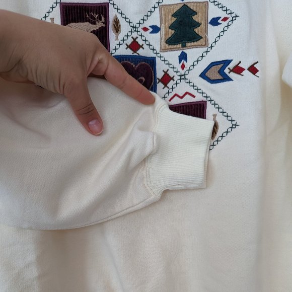 Vintage Winter Festive Cream Sweater Size Medium Petite - Picture 4 of 15
